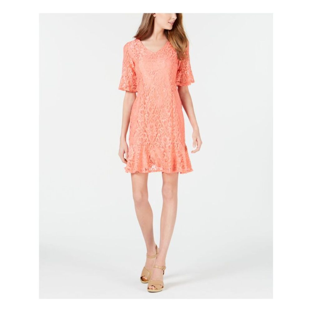 NWT NY COLLECTION PETITE Womens Coral Hem And Cuffs Lined Dress Petites PXL